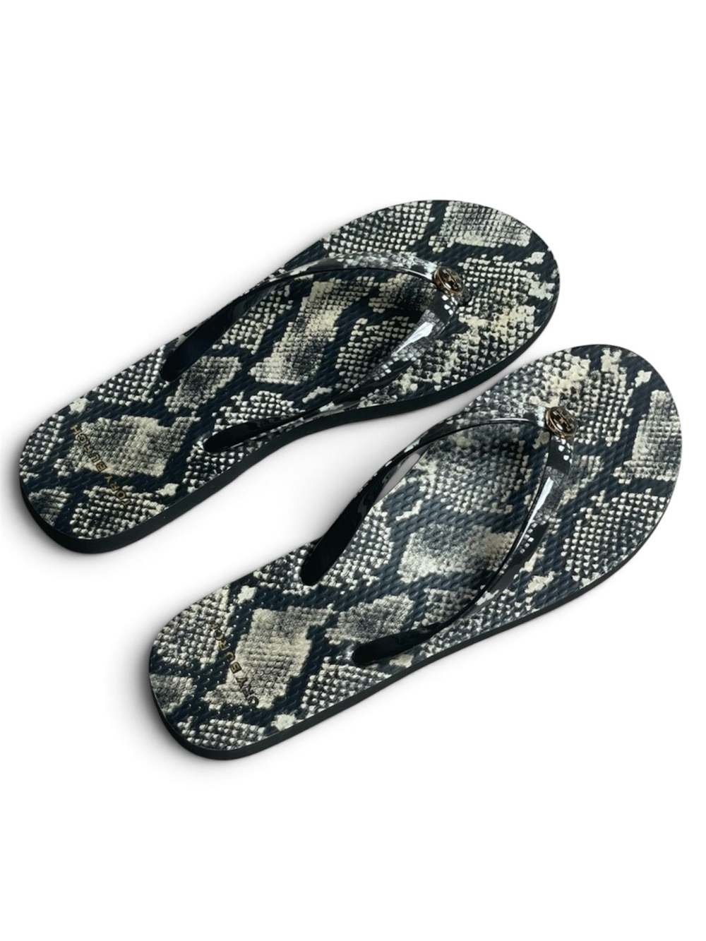 Tory Burch Black & Cream Snake-Print Jelly Flip Flops